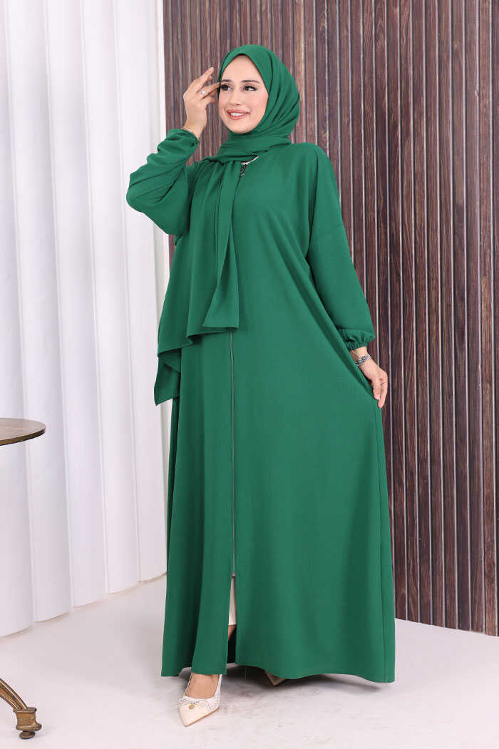 Prayer Dress with Matching Hijab 3857 Emerald