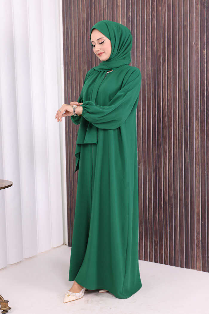 Prayer Dress with Matching Hijab 3857 Emerald