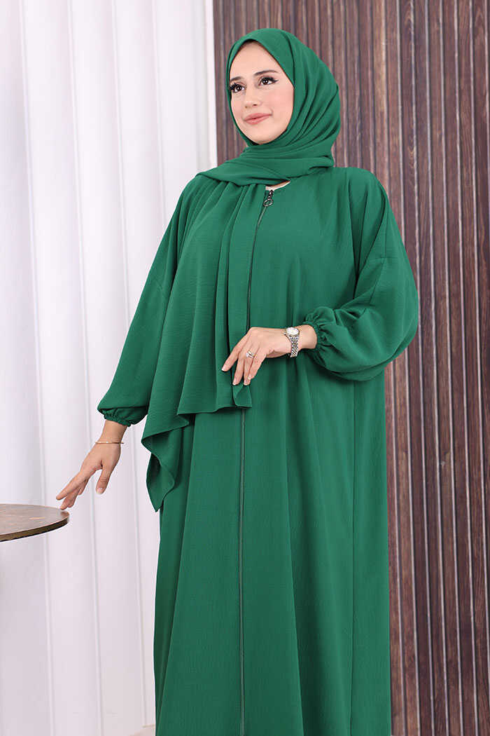 Prayer Dress with Matching Hijab 3857 Emerald