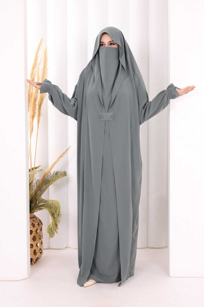 Medina-Fabric Built-In Niqab Ruffle Jilbab 6032 Mint