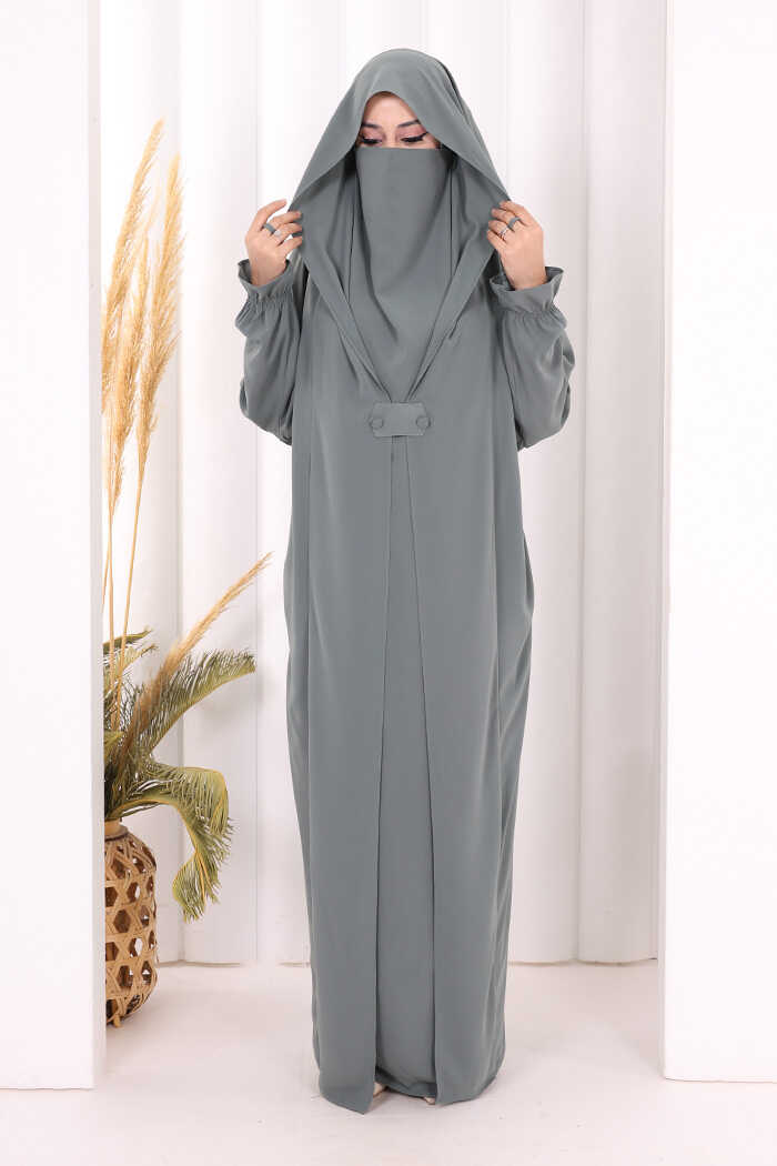 Medina-Fabric Built-In Niqab Ruffle Jilbab 6032 Mint