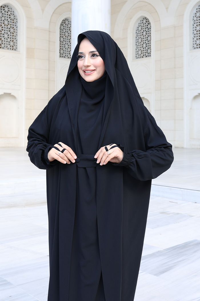 Medina-Fabric Built-In Niqab Ruffle Jilbab 6032 Black