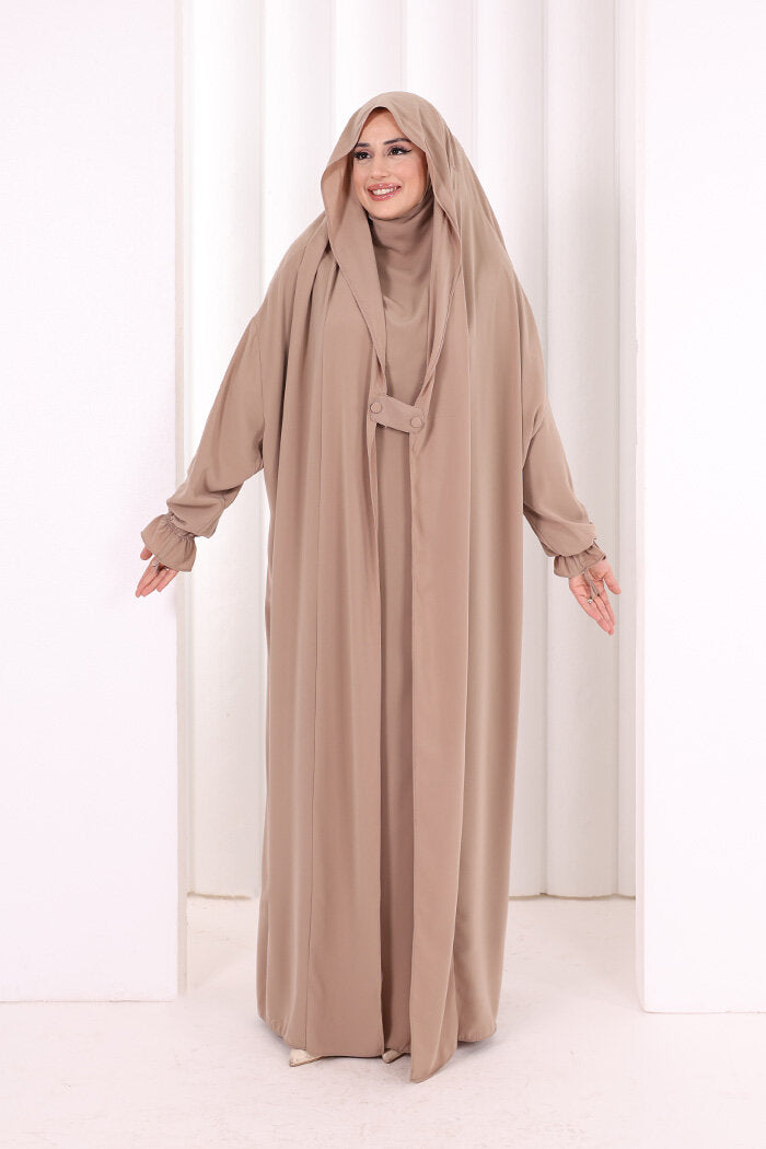 Medina-Fabric Built-In Niqab Ruffle Jilbab 6032 Mink
