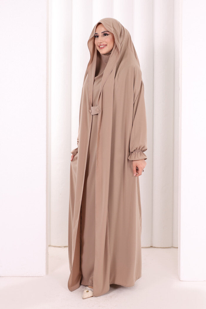 Medina-Fabric Built-In Niqab Ruffle Jilbab 6032 Mink