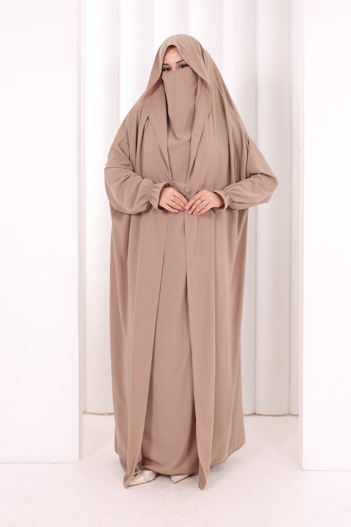 Medina-Fabric Built-In Niqab Ruffle Jilbab 6032 Mink