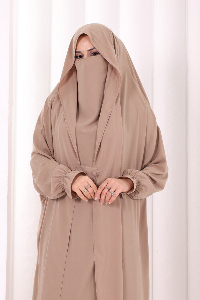Medina-Fabric Built-In Niqab Ruffle Jilbab 6032 Mink