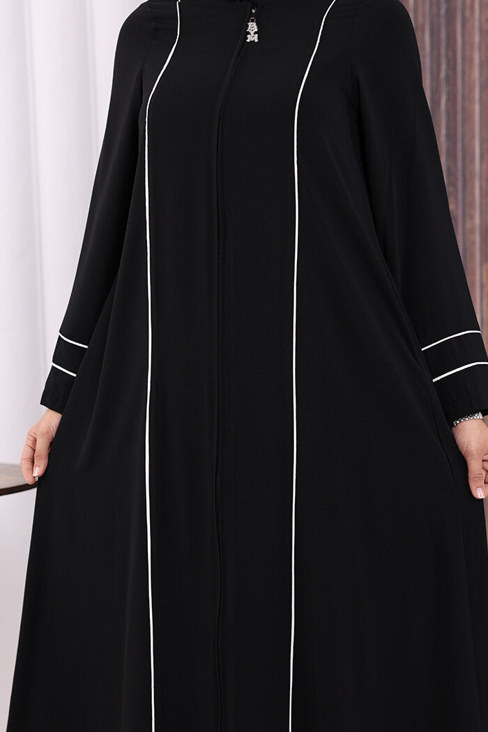 Piped-Detail Abaya 6011 Black