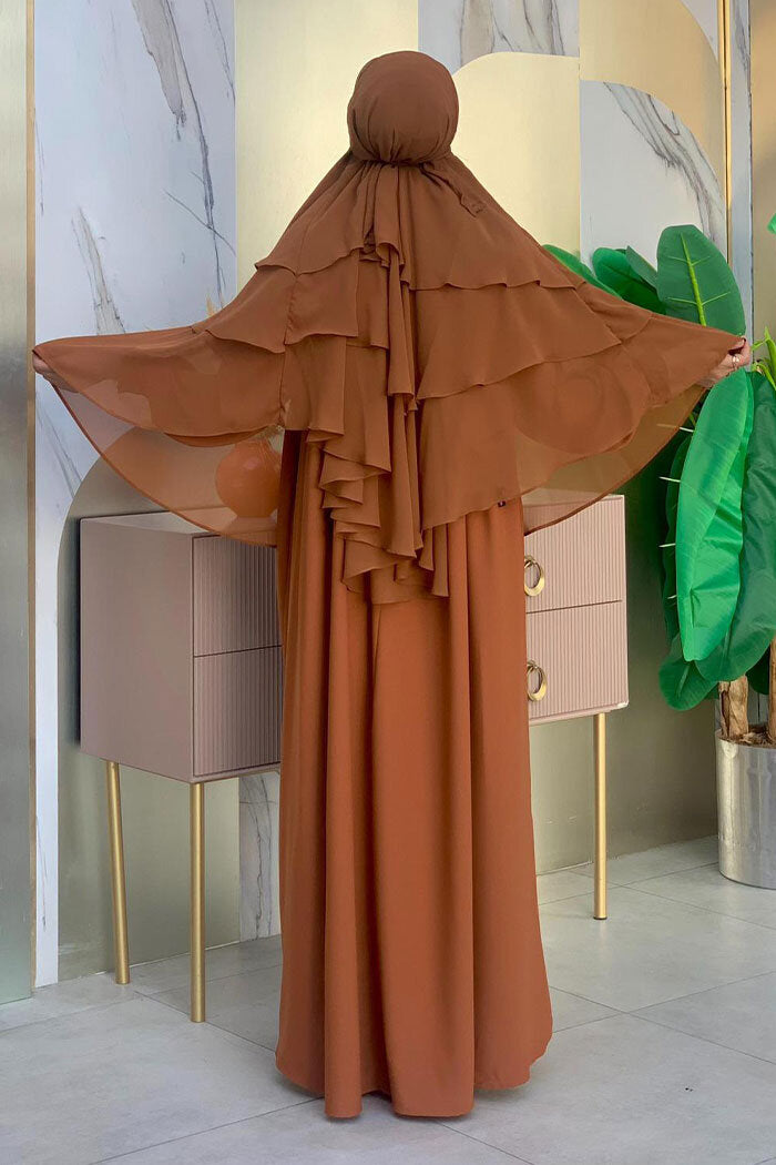 Built-In Niqab Three-Layer Chiffon Hijab 6012 Camel