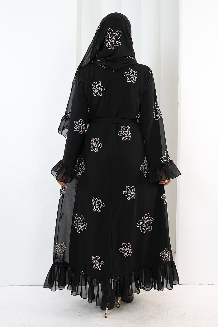Floral Embroidered Dress with Matching Hijab 7000 Black