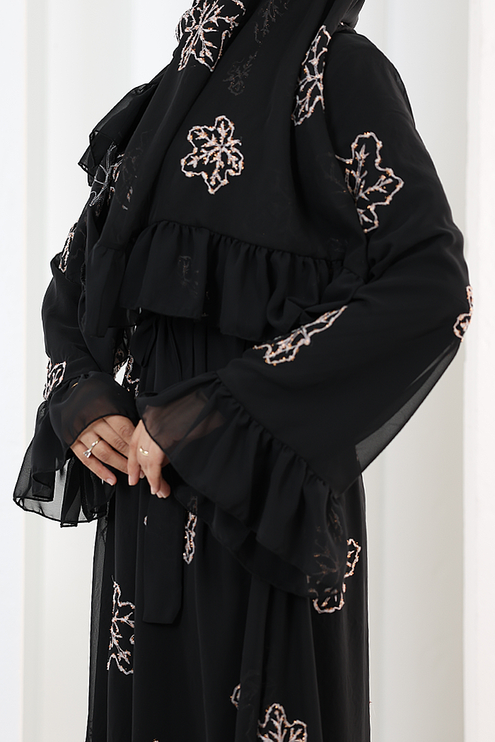 Floral Embroidered Dress with Matching Hijab 7000 Black