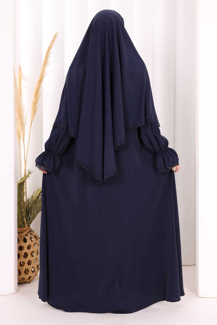 Lace-Detailed Ruffle Prayer Dress 6061 Navy