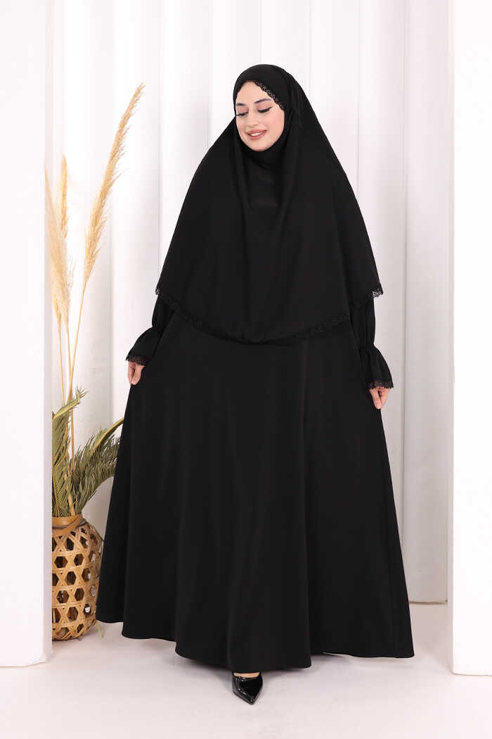 Lace-Detailed Ruffle Prayer Dress 6061 Black