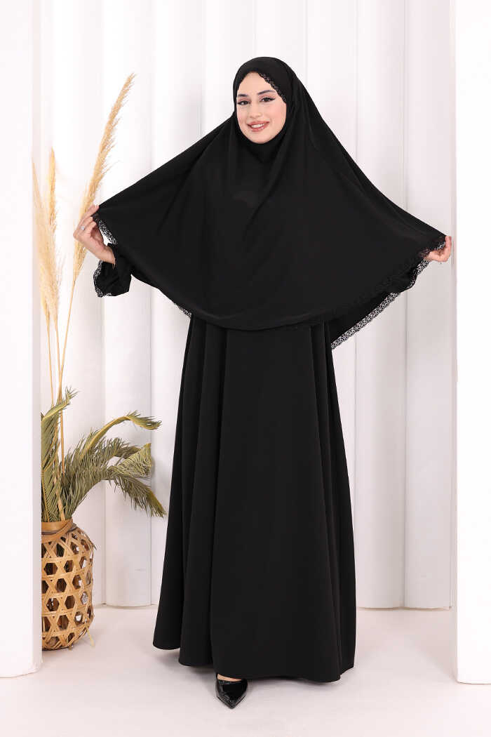 Lace-Detailed Ruffle Prayer Dress 6061 Black