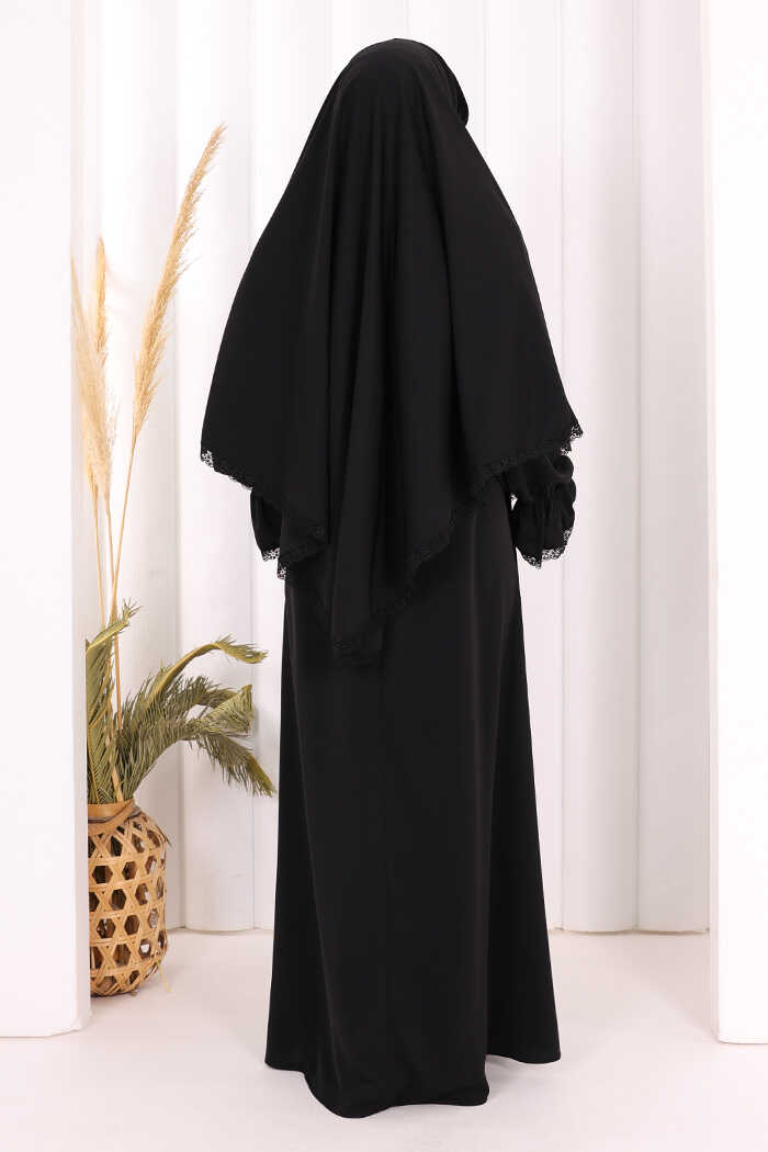 Lace-Detailed Ruffle Prayer Dress 6061 Black