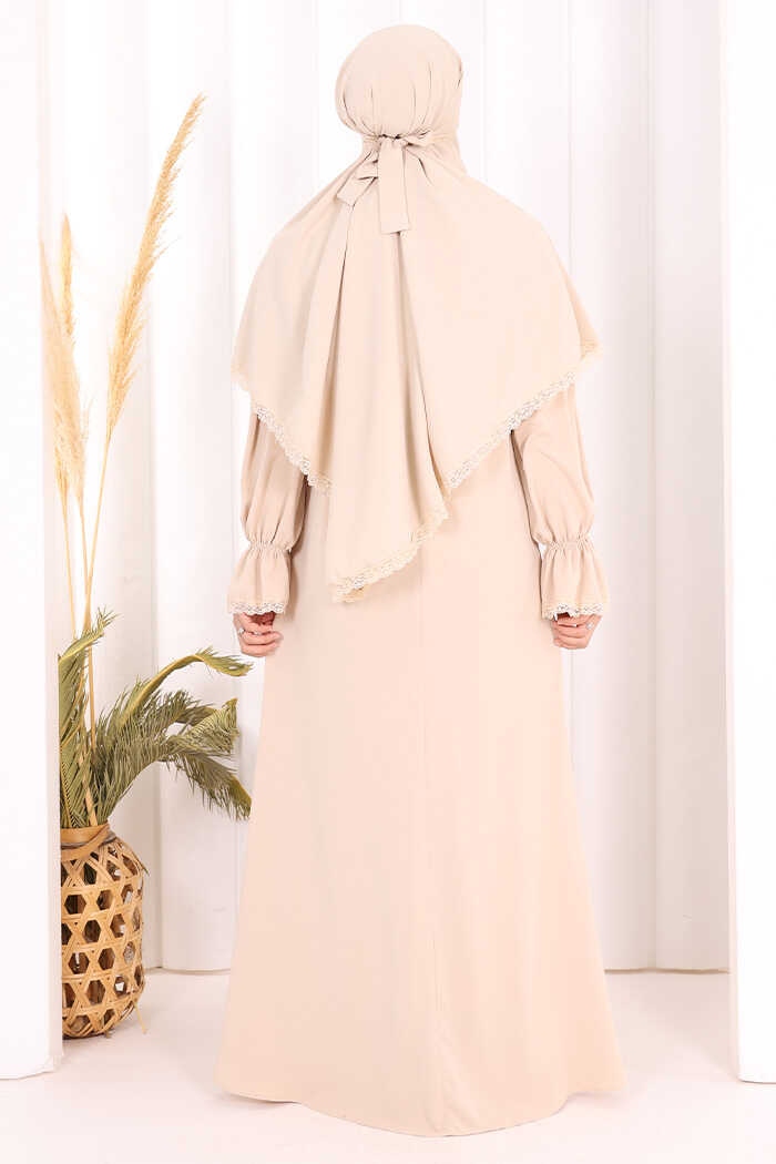 Lace-Detailed Ruffle Prayer Dress 6061 Stone