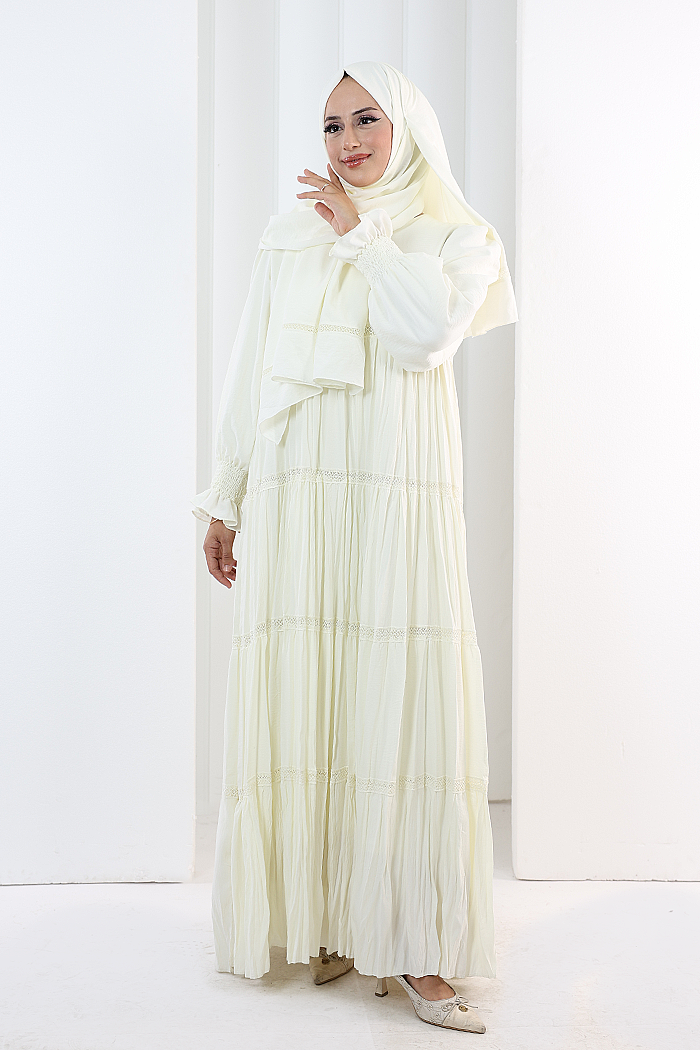 Lace-Detailed Modest Dress 6087 Ecru