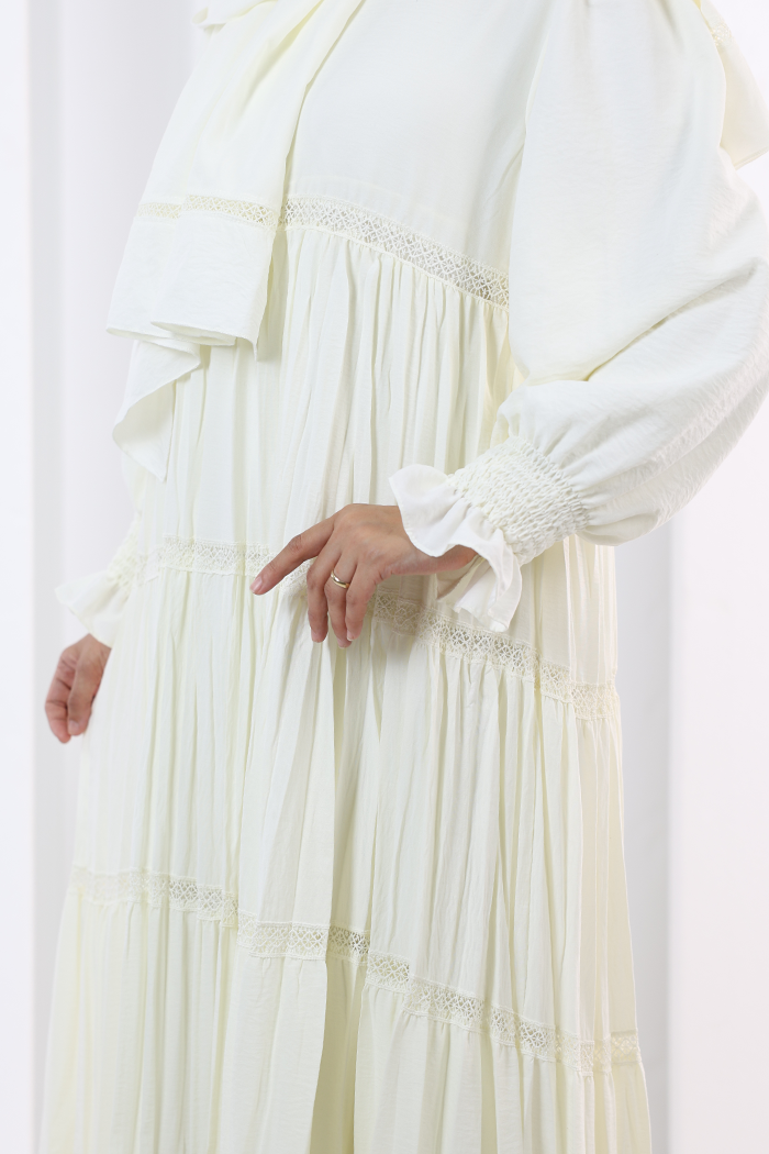 Lace-Detailed Modest Dress 6087 Ecru