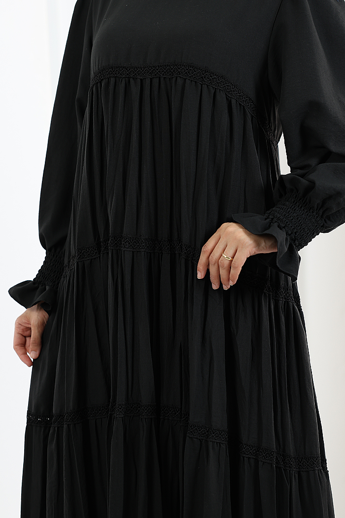 Lace-Detailed Modest Dress 6087 Black
