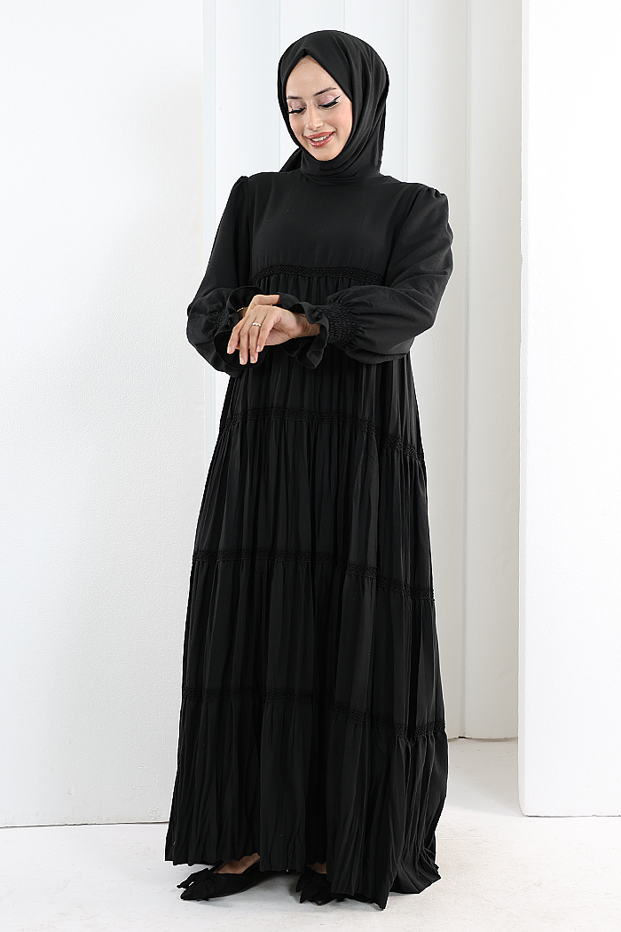 Lace-Detailed Modest Dress 6087 Black