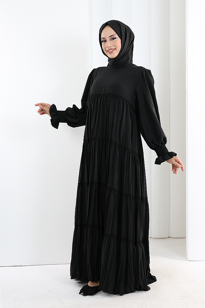 Lace-Detailed Modest Dress 6087 Black