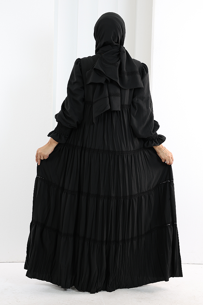 Lace-Detailed Modest Dress 6087 Black