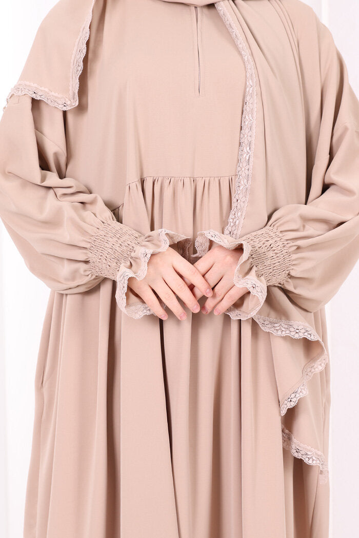 Lace-Detailed Prayer Dress 6095 Mink