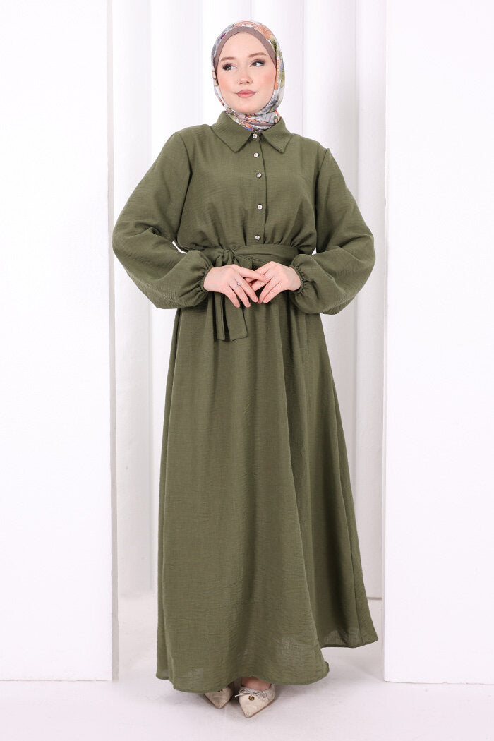 Button-Detailed Dress 6097 Khaki