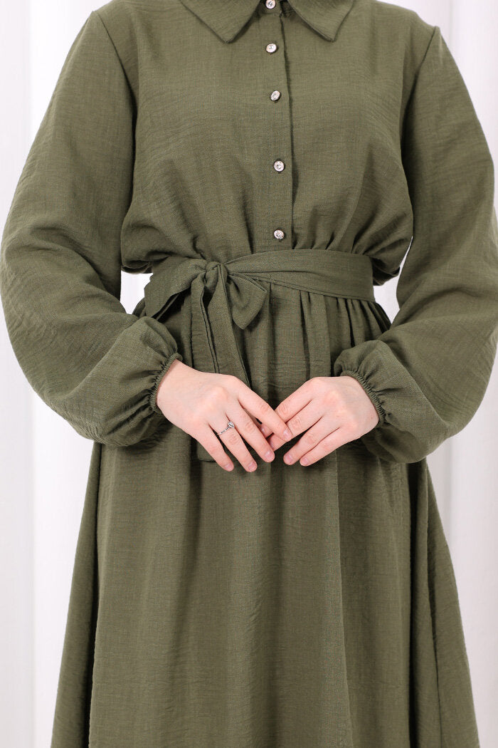 Button-Detailed Dress 6097 Khaki