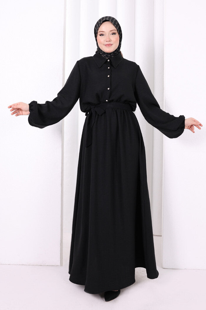 Button-Detailed Dress 6097 Black