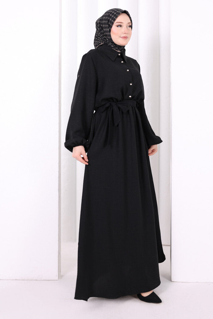 Button-Detailed Dress 6097 Black