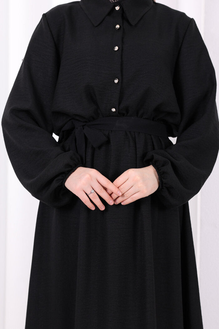 Button-Detailed Dress 6097 Black