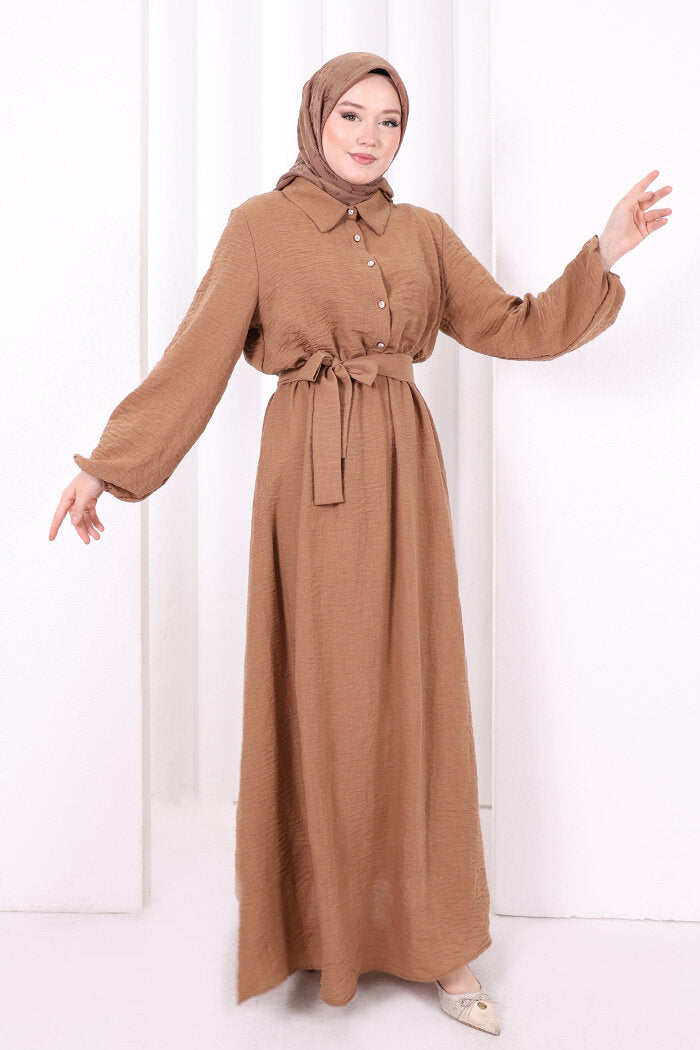 Button-Detailed Dress 6097 Camel