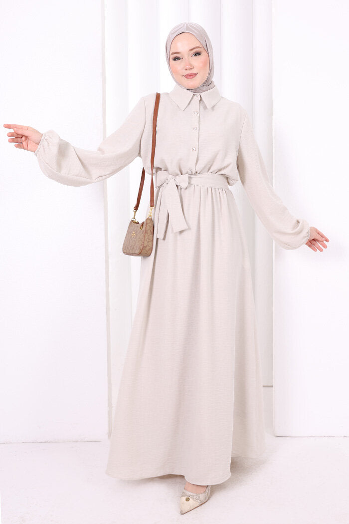 Button-Detailed Dress 6097 Stone