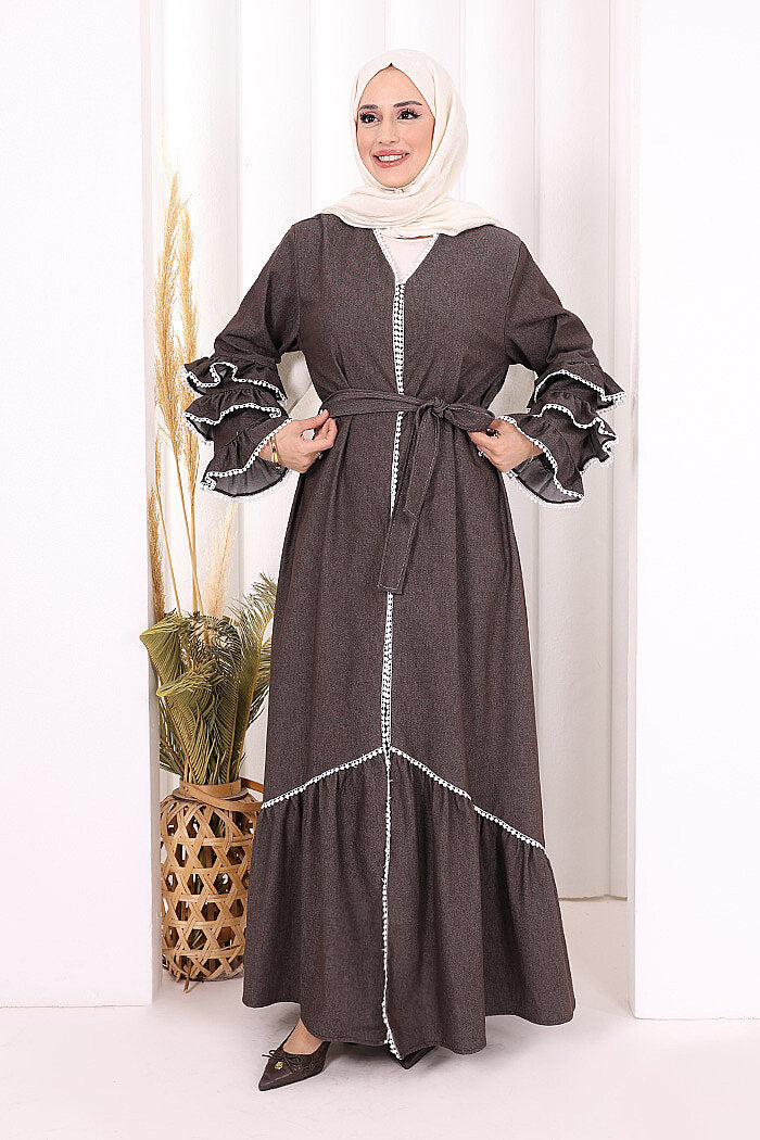 Ruffle-Detailed Abaya 6078 Brown