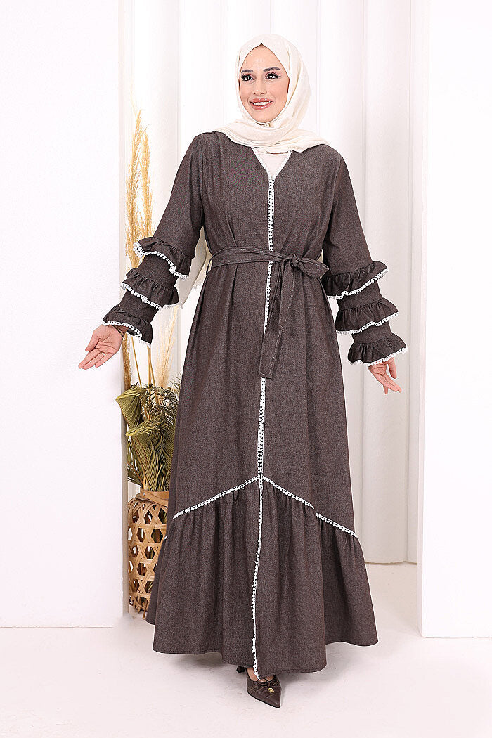 Ruffle-Detailed Abaya 6078 Brown