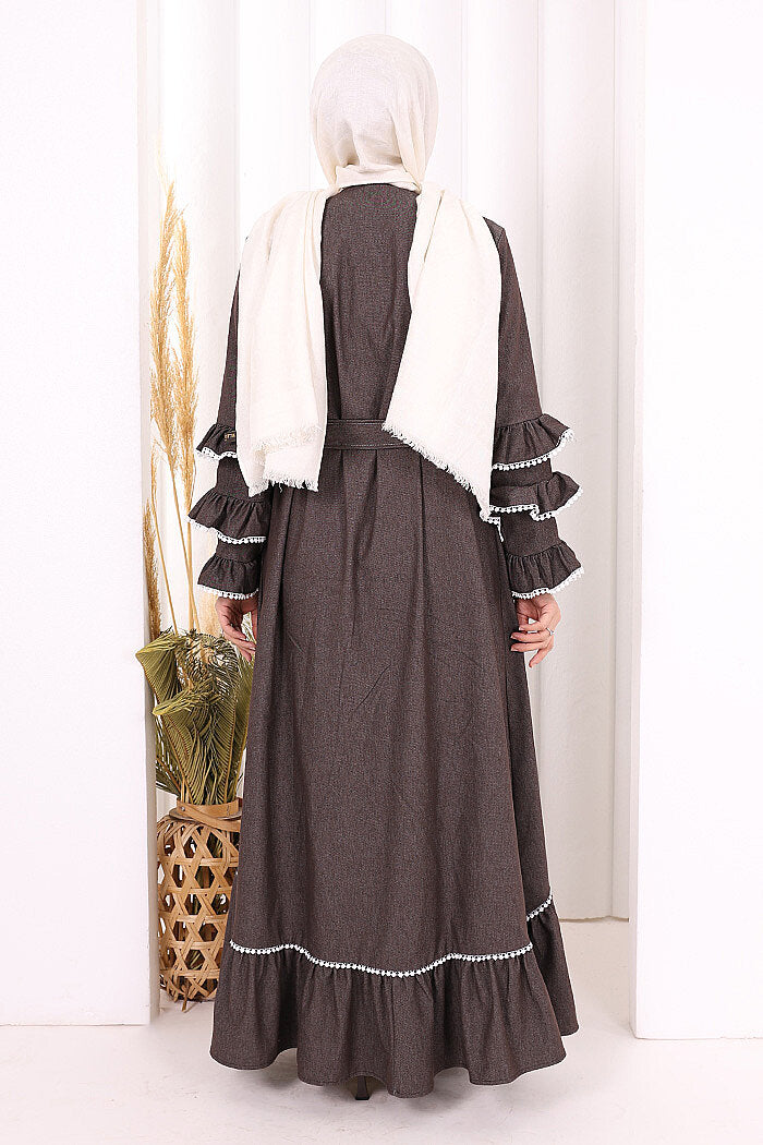 Ruffle-Detailed Abaya 6078 Brown