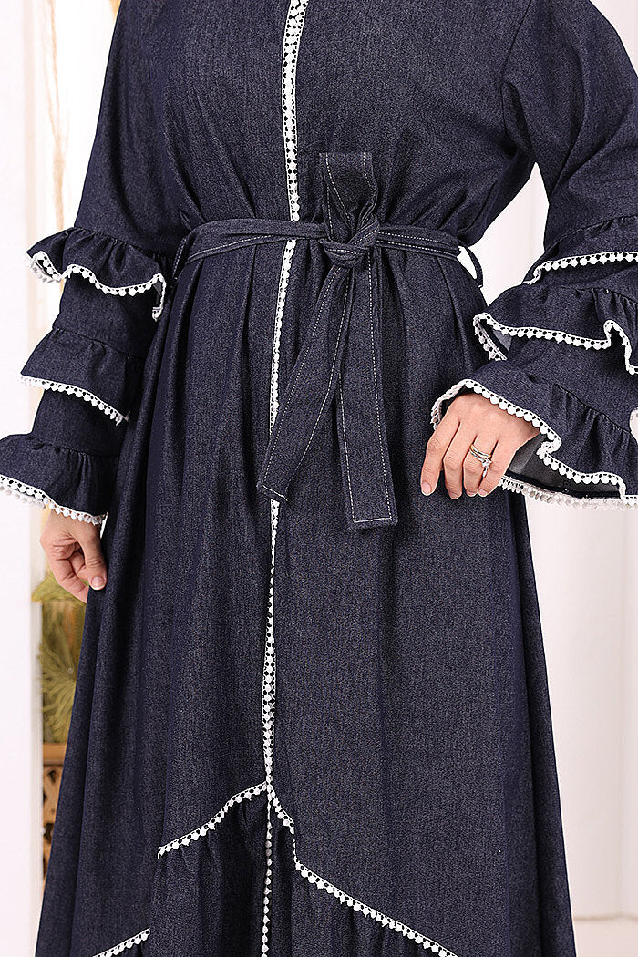 Ruffle-Detailed Abaya 6078 Navy