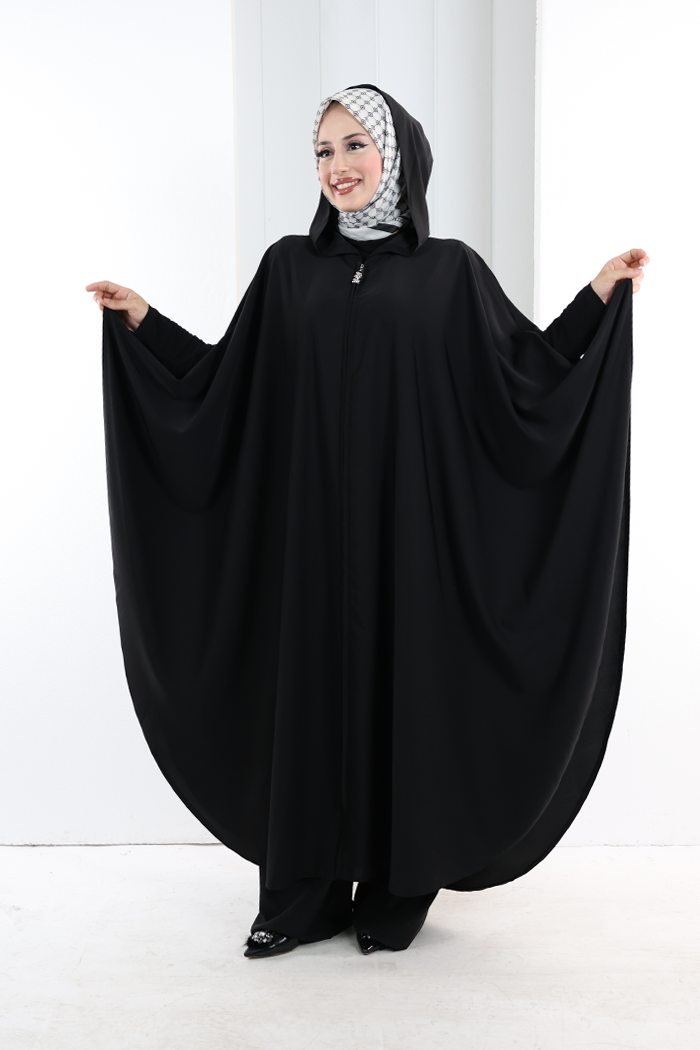 Hooded Zip Cape 7078 Black