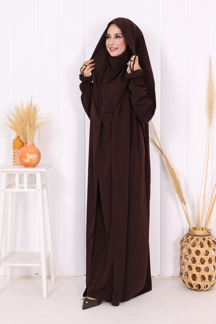 Medina-Fabric Built-In Niqab Ruffle Jilbab 6032 Brown