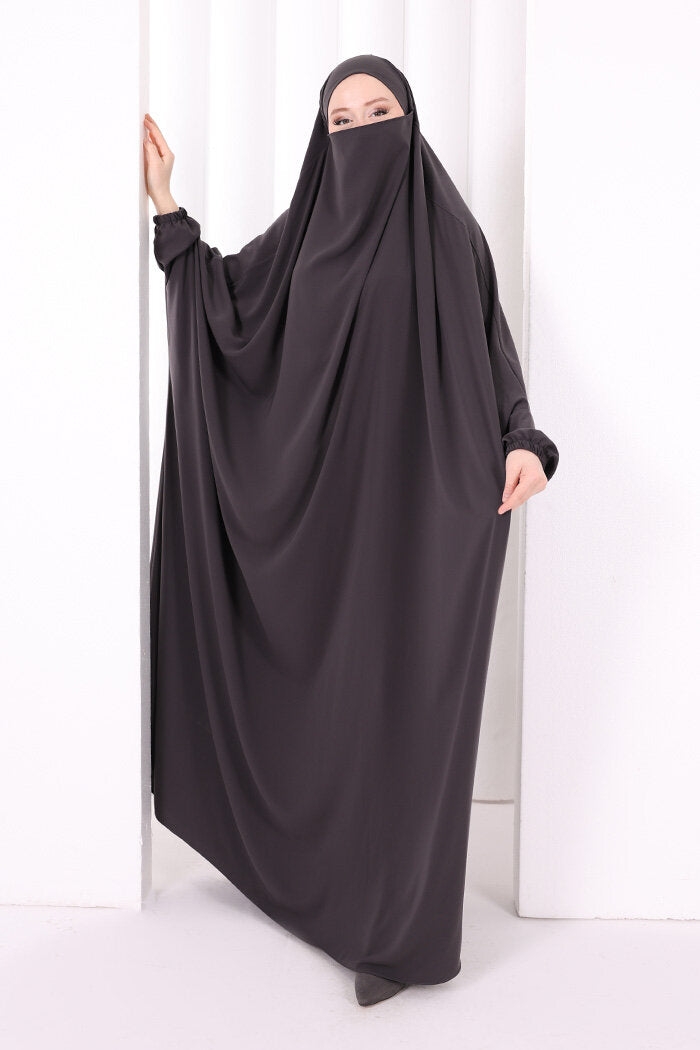 Built-In Niqab Ruffle Jilbab 6096 Smoke
