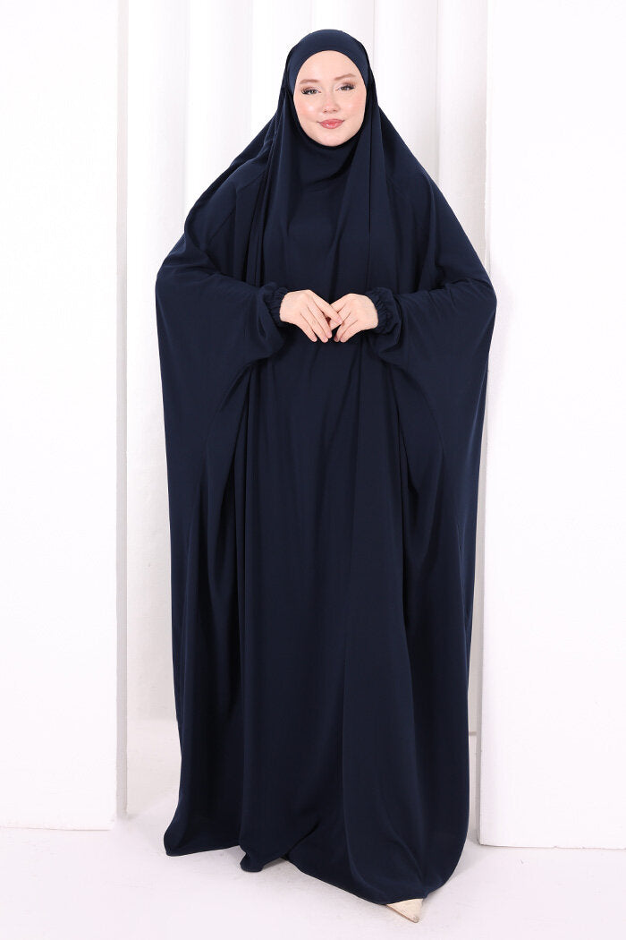 Built-In Niqab Ruffle Jilbab 6096 Navy