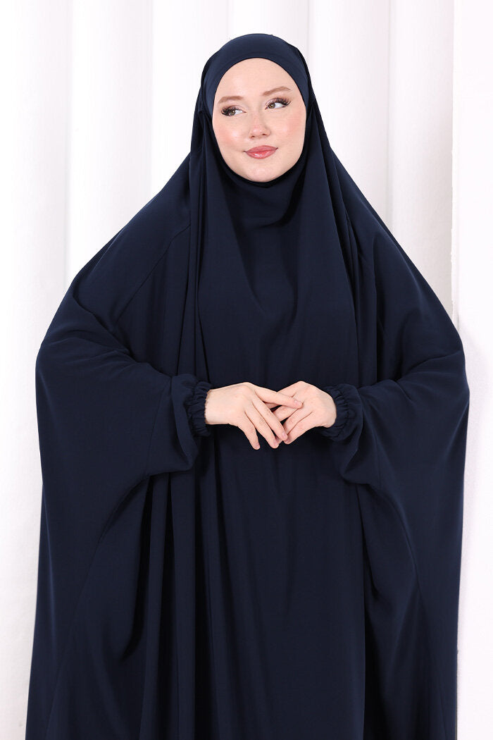 Built-In Niqab Ruffle Jilbab 6096 Navy