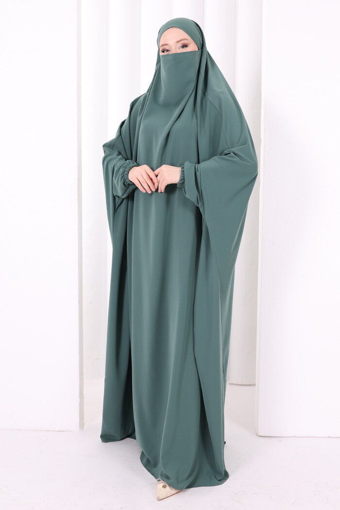 Built-In Niqab Ruffle Jilbab 6096 Mint