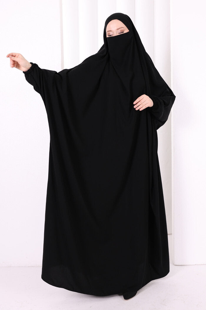 Built-In Niqab Ruffle Jilbab 6096 Black