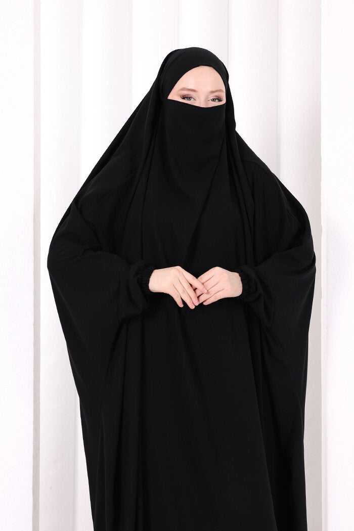 Built-In Niqab Ruffle Jilbab 6096 Black