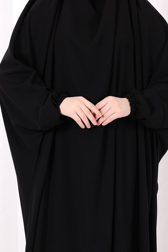 Built-In Niqab Ruffle Jilbab 6096 Black