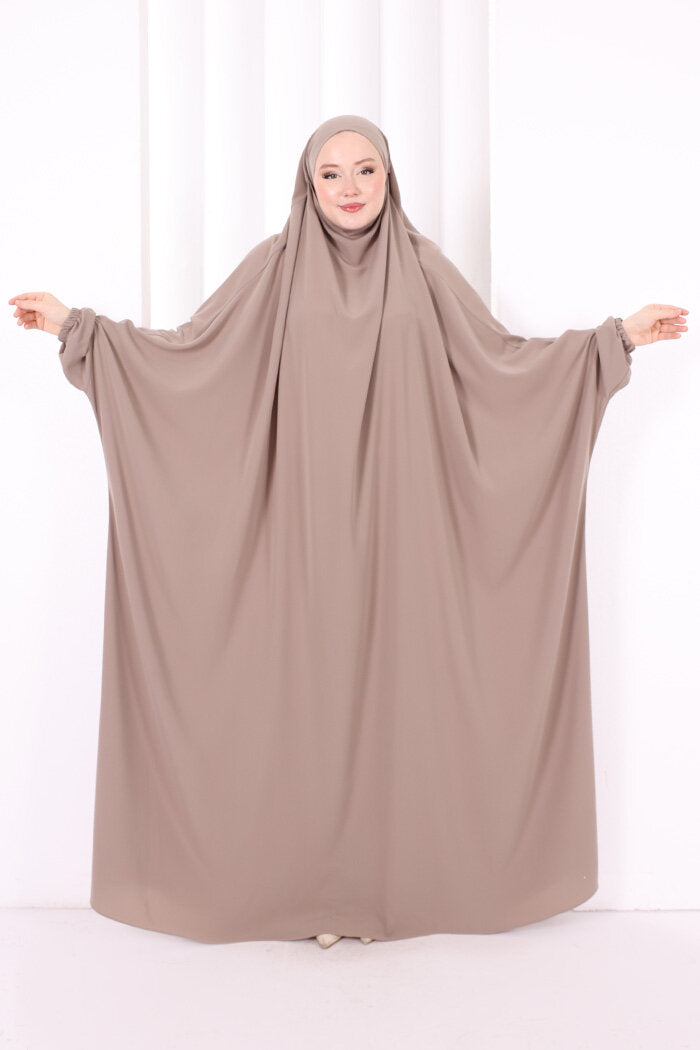 Built-In Niqab Ruffle Jilbab 6096 Mink