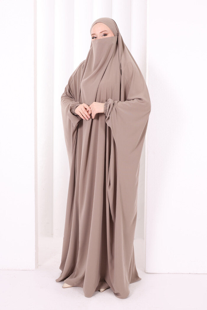 Built-In Niqab Ruffle Jilbab 6096 Mink