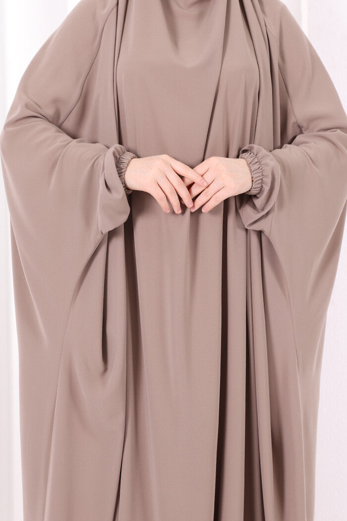 Built-In Niqab Ruffle Jilbab 6096 Mink
