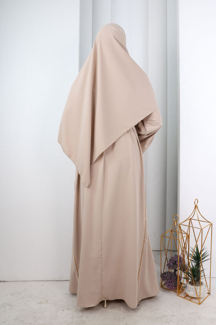 Crystal-Embellished Abaya with Matching Hijab 9205 Stone